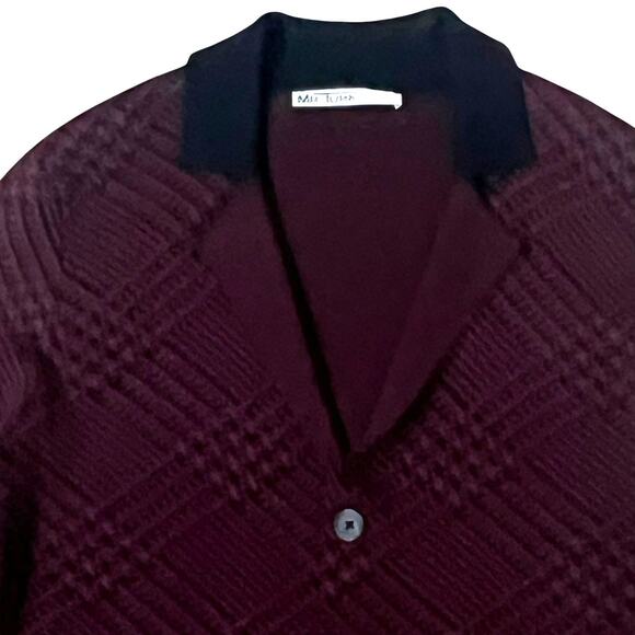 Mr. Turk Men's Size L Button Front Cardigan Sweater Trent Wool Maroon/Black - Picture 2 of 11
